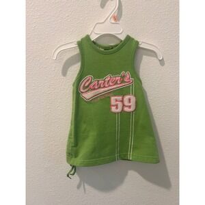 Carters Watch the Wear Green Pink Embroidered Sleeveless Dress 3-6M Vintage